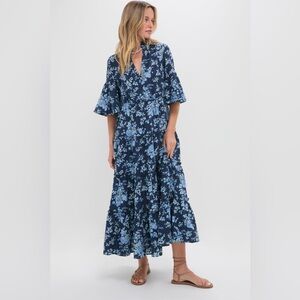 Tuckernuck Navy Blue Floral Tiered Midi Dress – Size XXXL